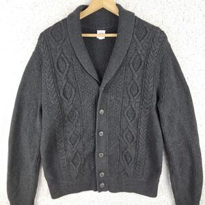 Gap Ribbed Cable Knit Shawl Cardigan Sweater Mens Large Soft Black Front Pockets